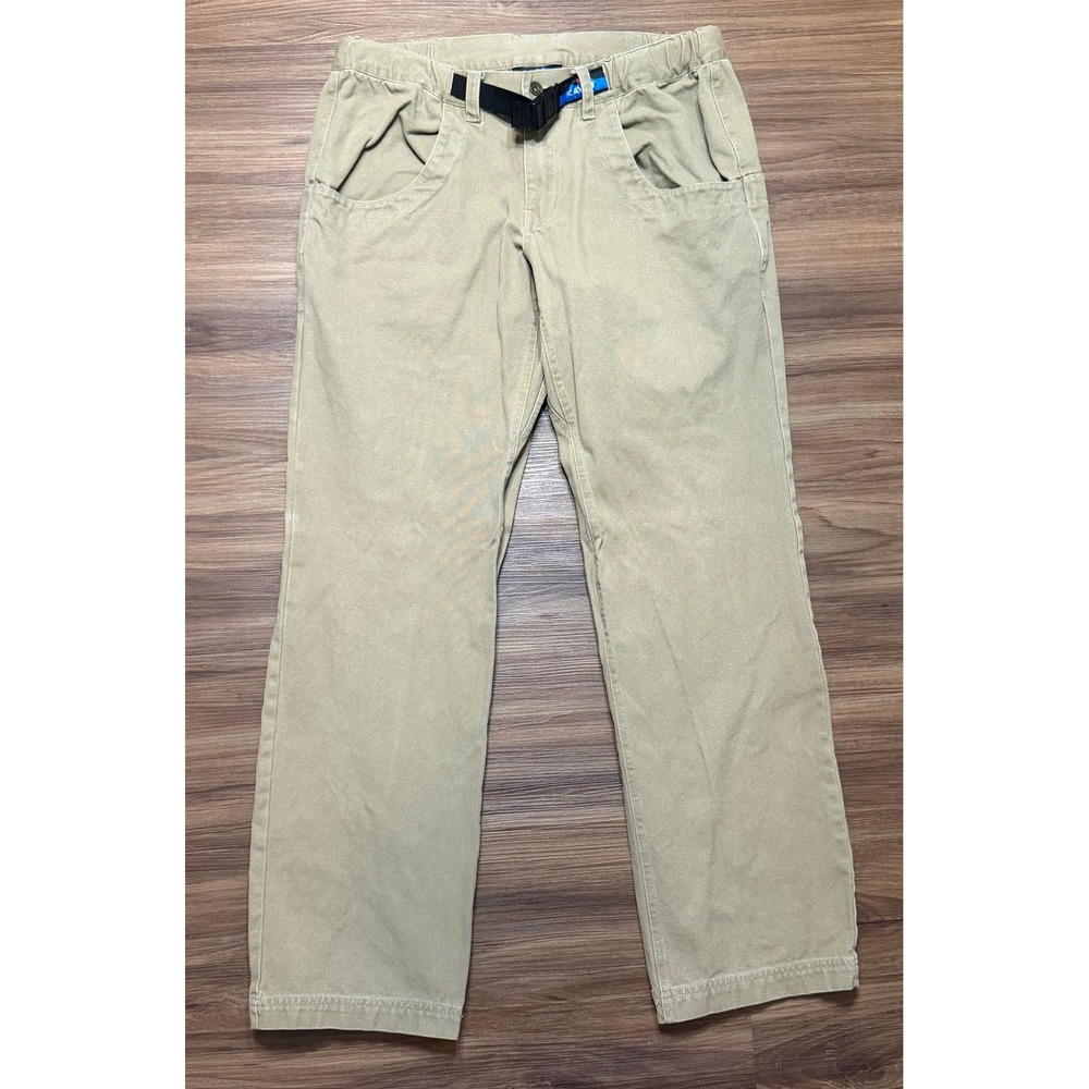 KAVU Chilliwack Khaki Cotton Canvas Belted Pants Mens Outdoor Hiking Sz L